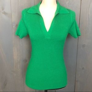 Anthropologie Moth Green Knit Polo Sweater